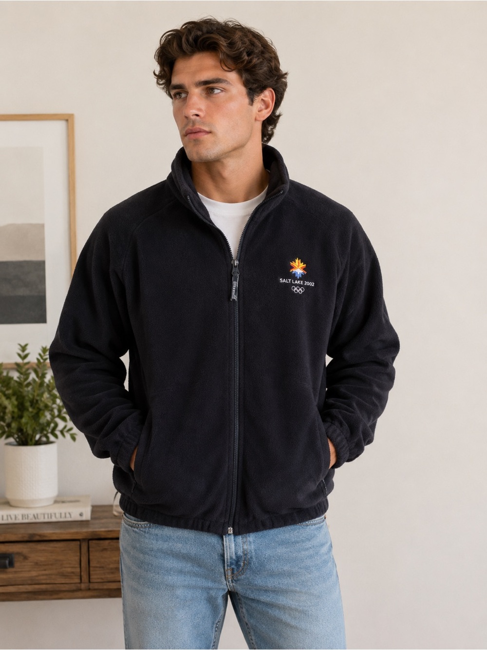 Salt Lake 2002 Marker Black Fleece Jacket with Salt Lake 2002 Patch